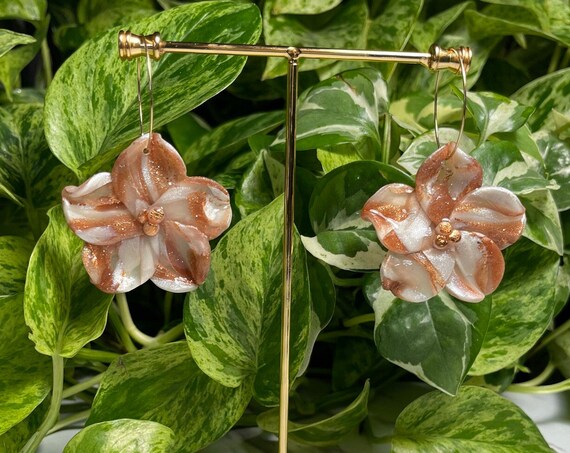 Fall Floral Quartz Flower Hoops Modern Resin Coated Hypoallergenic Statement Earrings Clay Jewelry