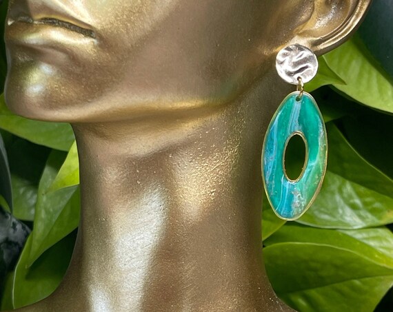 Framed Sea Drops Gold Dainty Small Hooks Drop Collection Statement Blues Green Earrings Clay Jewelry