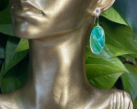 Framed Sea Drops Silver Dainty Small Hooks Drop Collection Statement Blues Green Earrings Clay Jewelry