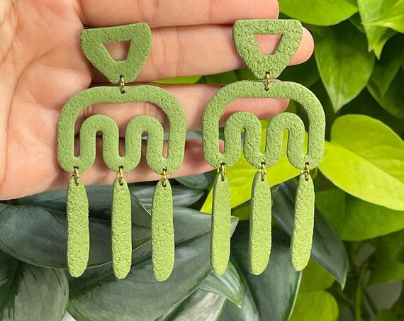 Matcha Modern Dangles Green Olive Collection Statement Earrings Clay Jewelry Pumpkin Orange