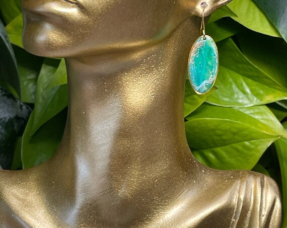 Framed Sea Drops Gold Dainty Small Hooks Drop Collection Statement Blues Green Earrings Clay Jewelry