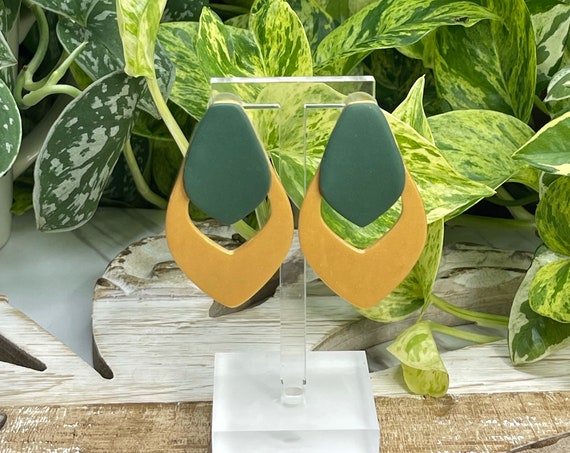 Young Hunter Green Gold light minimalist modern large stud Statement Earrings Clay
