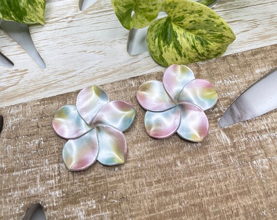 Palm Beach Tropical Plumeria Flower hoop Floral Statement Earrings Clay Original unique spring Dangles