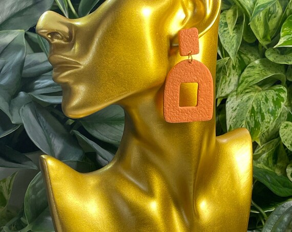 Not So Plain Jane Open Window Collection Statement Earrings Clay Jewelry Pumpkin Orange