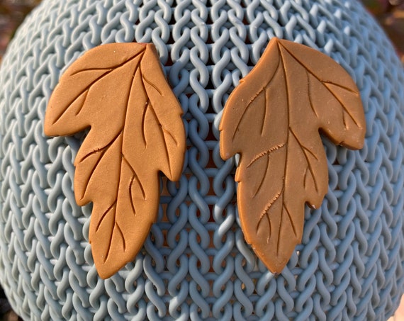 Autumn in Gold Statement Earrings Leaf Clay