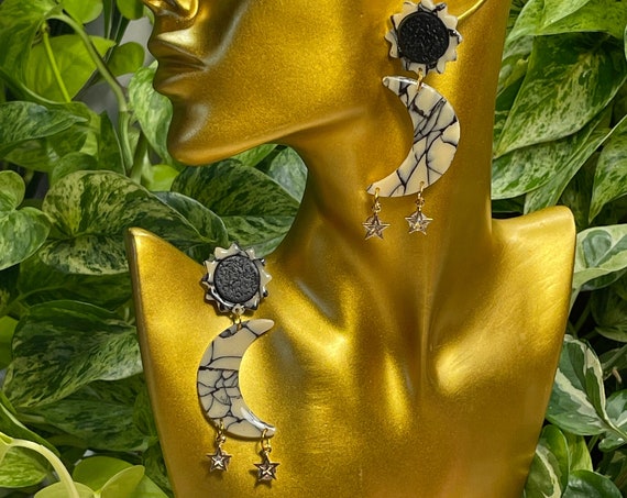 Luna Moon Beam Glow Large Hoops Collection Statement Black Glow in the dark Earrings Clay Jewelry