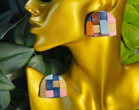 Woven Statement Large Studs hypoallergenic earrings minimalist Royal Blue