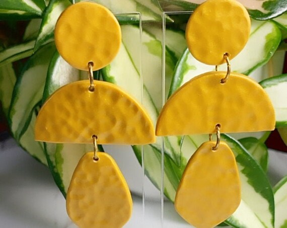 Not So Plain Jane Collection Gold Hammered minimalist stud Statement Earrings Clay Jewelry Green