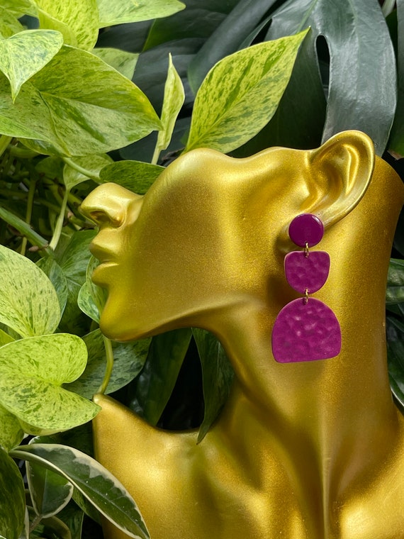 Miami Magenta Mini Statement Earrings  Clay Jewelry