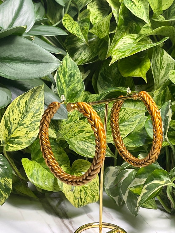Rope Braid hoops Mega Large Statement Gold Cognac rust terra cotta Earrings Fall Clay hoops olive green Knit crochet