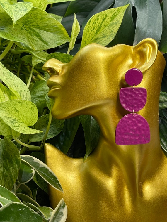 Miami Magenta Large Statement Earrings  Clay Jewelry