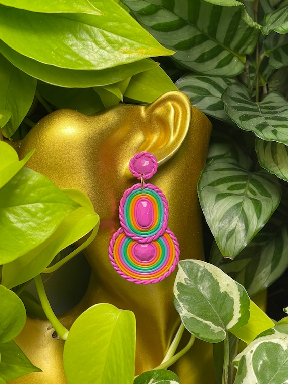 Fun Pop Soutache Inspired Small  Drop Statement Earrings Pink Hot Orange Yellow Blue Green  Made to order