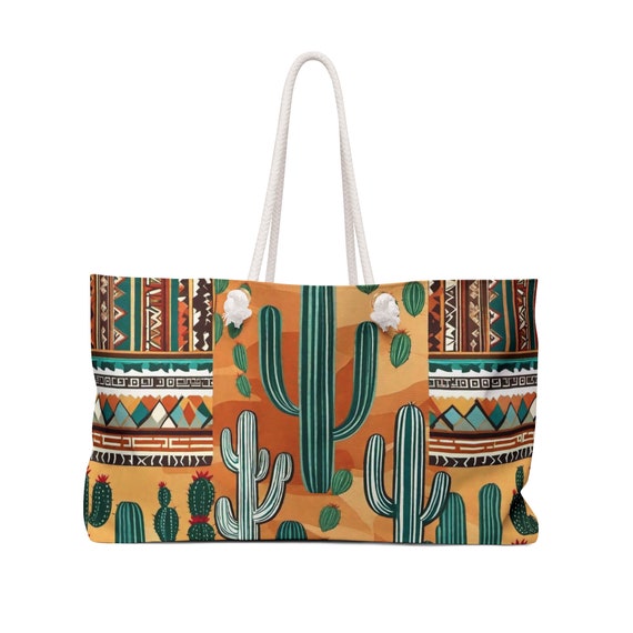 Western Aztec cactus motifs Weekender Bag botanical print overnight beach vacation tote southwest