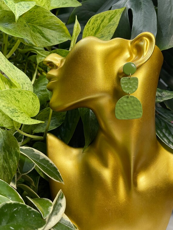 Miami Olive Green Mini Statement Earrings Clay Jewelry