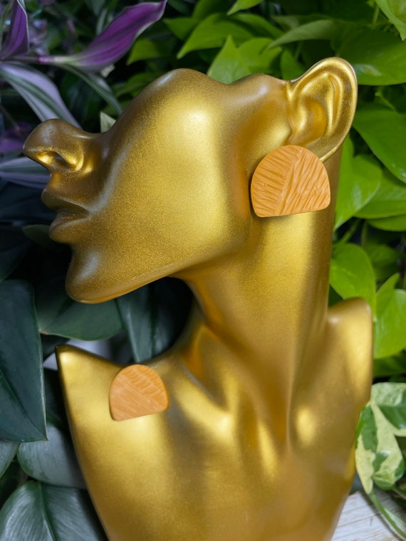 Mod Art Glam Fall Yellow Hand Carved Geometric Large studs Hypoallergenic Statement Earrings Clay Jewelry