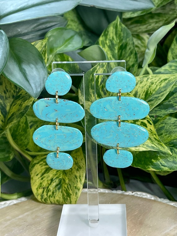 Turquoise Dream Collection Oversized Mega Statement Earrings Clay Jewelry Lightweight Unique Vintage Look