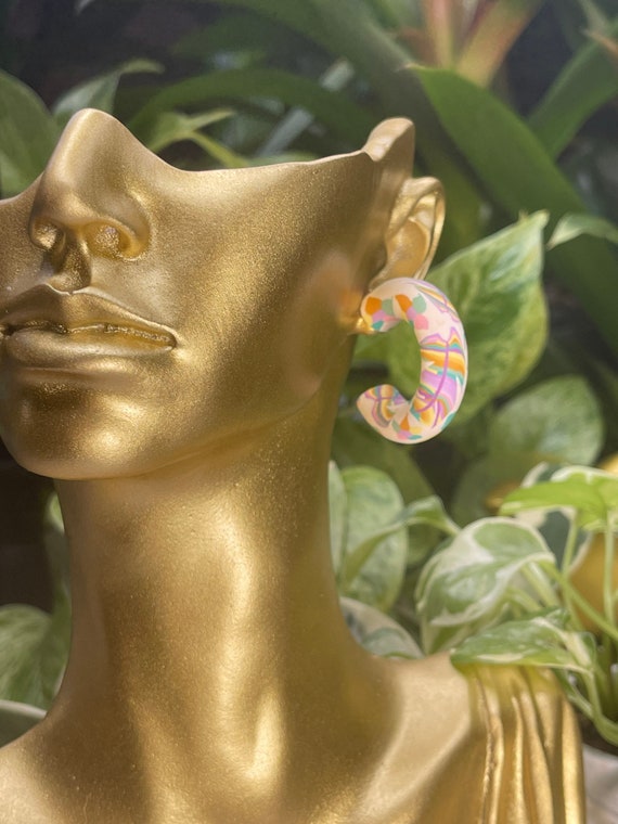 Spring Resort Dream Collection Hoops small Statement Earrings Clay Jewelry Lightweight Unique Vintage Look