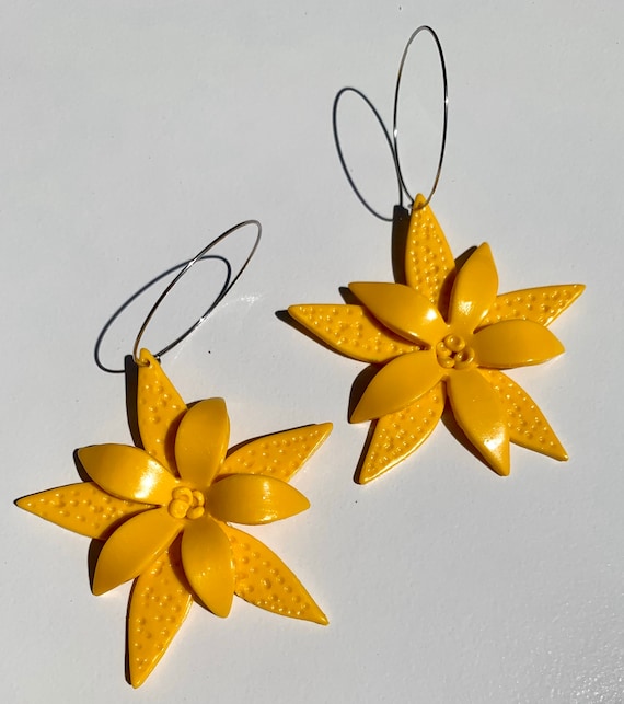 Palm Beach tropical flower hoop Floral Statement Earrings Clay Original unique spring Dangles