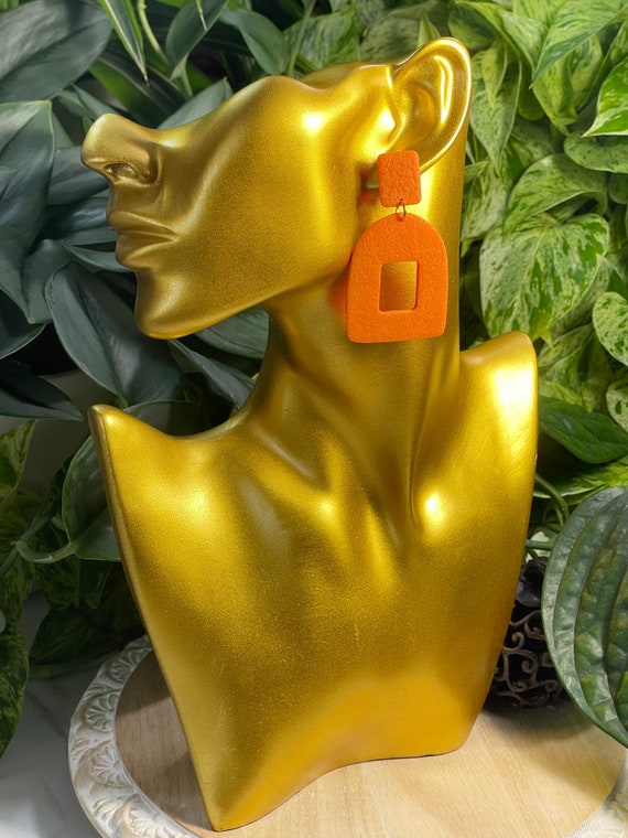 Not So Plain Jane Open Window Collection Statement Earrings Clay Jewelry Sunkist Orange
