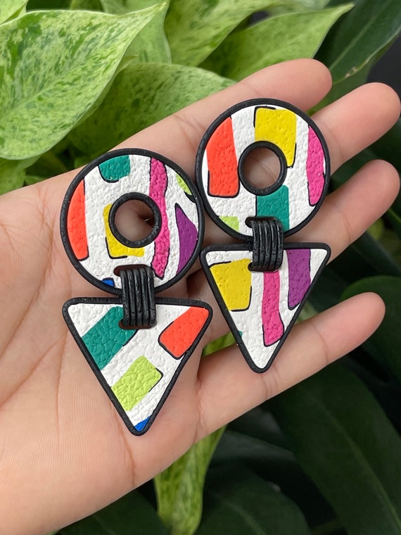 Nessa 90’s pop inspired Statement Earrings polymer Clay you can ask for clip ons  dangle minimalist