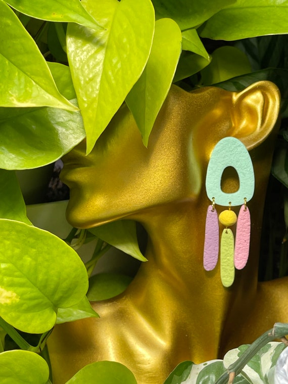 Not So Plain Jane Collection Statement Earrings Clay Jewelry pink yellow stud mini Color block pastel