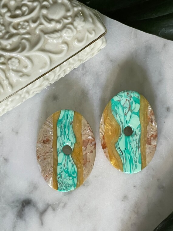Fall Tropicals collection Ribbon turquoise Statement Earrings Clay Jewelry Organic Art Bobo chic concrete