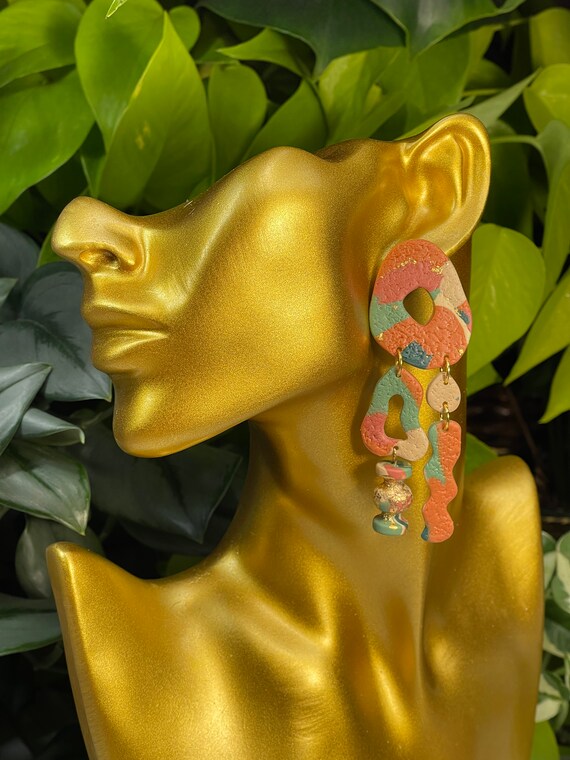 Modern Movement Dangles Resort Collection Statement Earrings Clay Jewelry Pumpkin Orange
