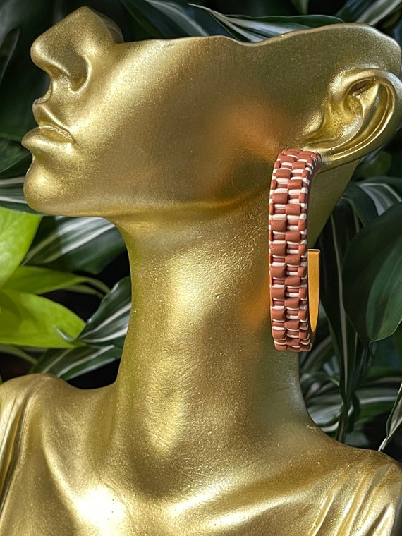 Textured hoops extra Large Statement Cognac rust terra cotta Earrings Fall Clay hoops olive green