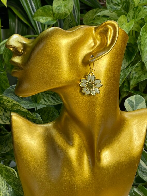 Framed Flowers Sage Dainty Small Hooks Drop Collection Statement Hunter Green Earrings Clay Jewelry