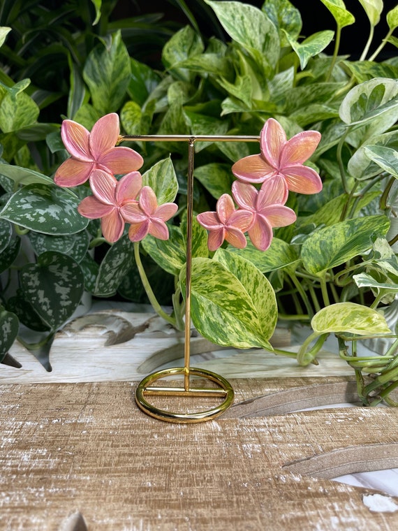 Palm Beach Tropical Plumeria Flower hoop Floral Statement Earrings Clay Studs Dangles white yellow pink orange