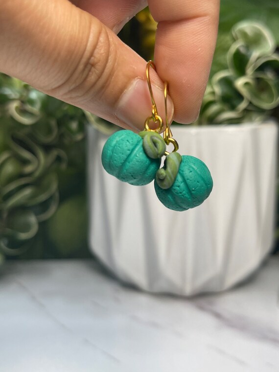 3D Pumpkin Bead dangle Statement Earrings Clay Jewelry Lightweight fall pumpkin patch pink blue white orange