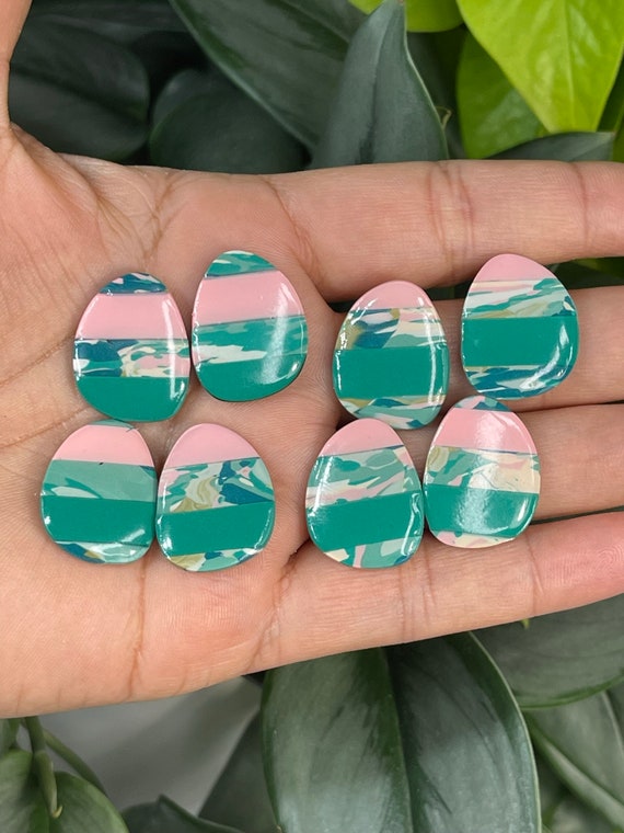 Tropical Abstract Hoops chunky huggie Print Collection Statement Earrings Clay Jewelry cream ecru olive pink teal stud mini Color blocked