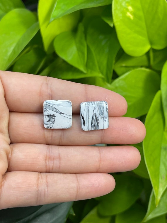 Marbled Stud Square heart Collection Statement Earrings Clay Jewelry stud mini