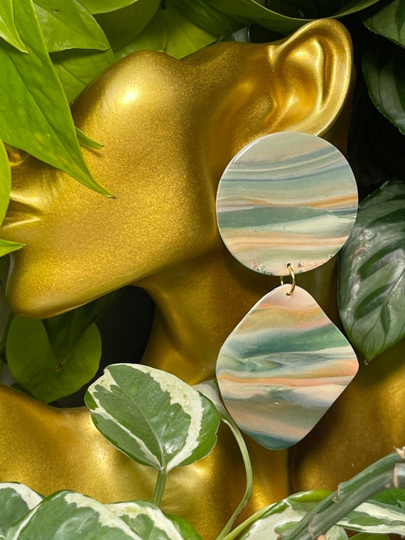Resort Dream Collection Oversized Mega Statement Earrings Clay Jewelry Lightweight Unique Vintage Look