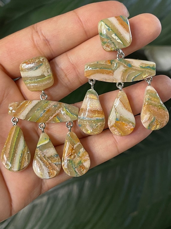 Complexed Simplicity Collection Statement textured Earrings Small faux crazy Lace agate Clay Jewelry Gold Clay Beads
