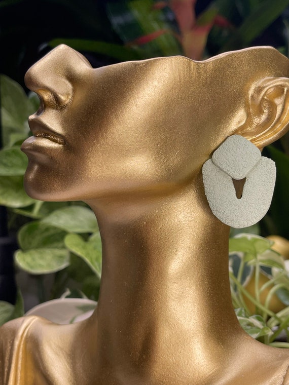 Spring Resort Dream Statement studs Earrings green sage minimalist Clay Jewelry Lightweight Unique Vintage Look