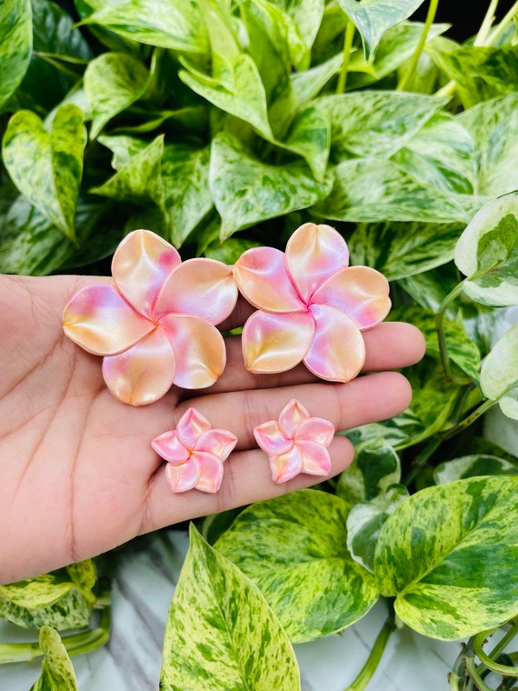 Mommy and Me Sets Tropical Plumeria Flower Small Stud Floral Statement Earrings Clay spring  mother daughter