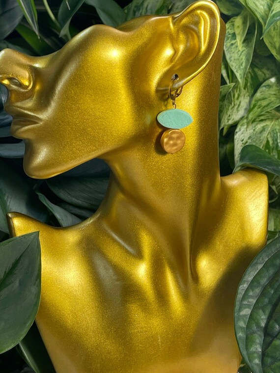 Complexed Simplicity Collection Bella Statement Earrings Small Clay Jewelry Mint Teal Aqua Sea Foam Gold Clay Beads