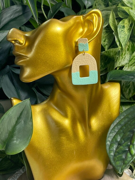 Not So Plain Jane Open Window Collection Statement Earrings Clay Jewelry French Vanilla Mint Teal Cream