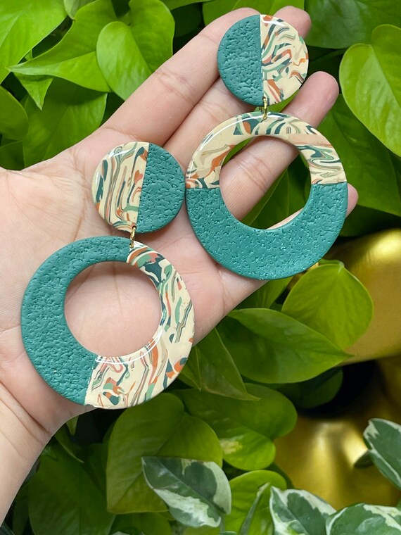 Resort Dream Collection Oversized Mega Statement Earrings Clay Jewelry Lightweight Unique Vintage Look
