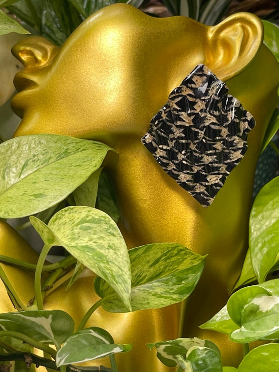 Draped in the Glam Houndstooth Tortoise Shell Statement Earrings Clay Handcrafted Dangles draped wave gold
