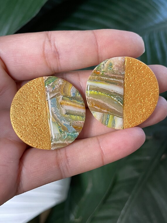 Complexed Simplicity Collection Statement textured Earrings Small faux crazy Lace agate Clay Jewelry Gold Clay Beads Stud