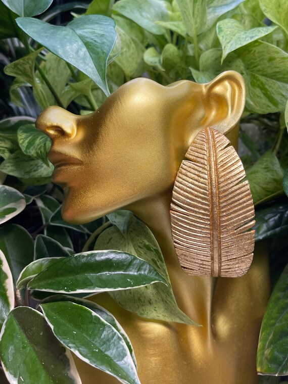 Banana Leaf Hoop Wide Statement Gold Earrings Clay hoops Tropical