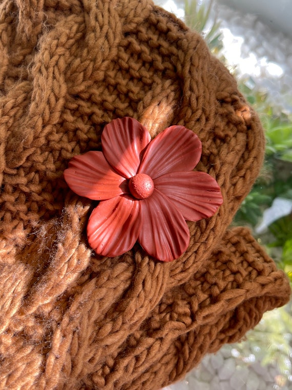 Terra Cotta Flower Brooch Pin Scarf