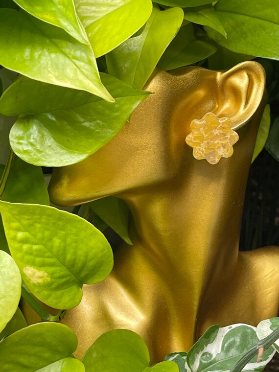 Lemon Quartz Large stud faux stone yellow translucent Statement stud Earrings Resin Coated