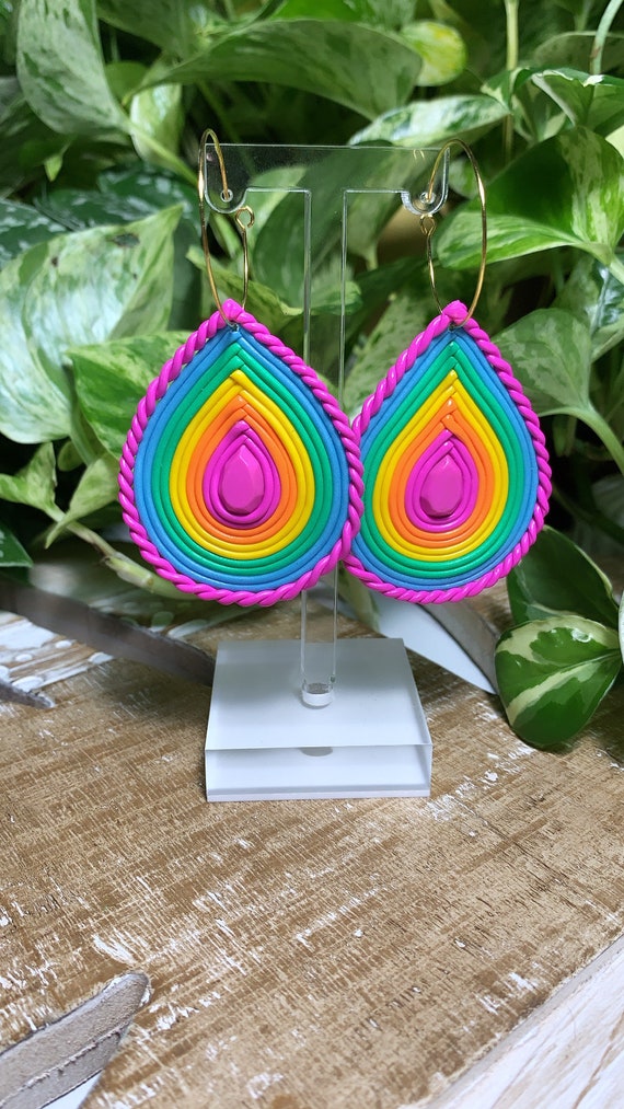 Fun Pop Soutache Inspired Drop Statement Earrings Pink Hot Orange Yellow Blue Green Made to order