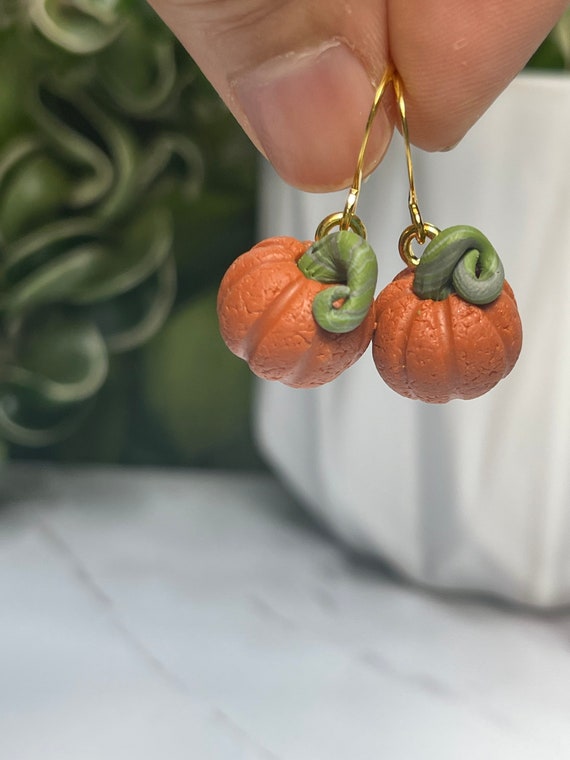 3D Pumpkin Bead dangle Statement Earrings Clay Jewelry Lightweight fall pumpkin patch pink blue white orange