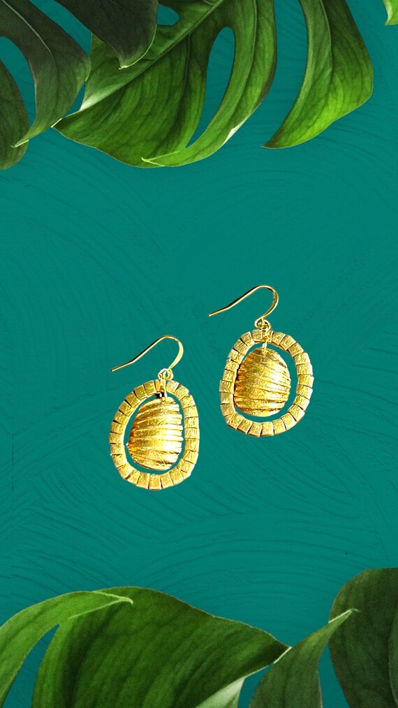 Mosaic Shell Gold Earrings Tropical Statement Dangles Fringe Hand Cut Custom Stud Bay scallop