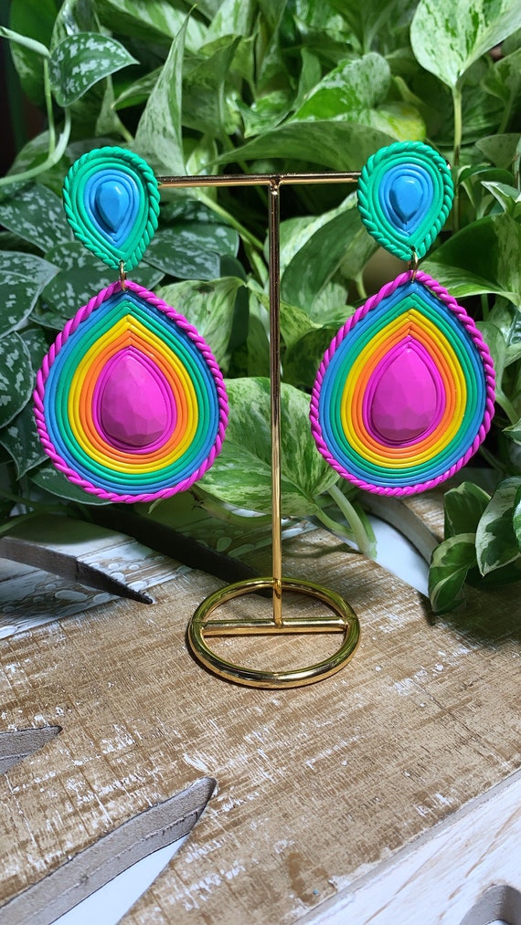 Fun Pop Soutache Inspired  Drop Statement Earrings Pink Hot Orange Yellow Blue Green  Made to order