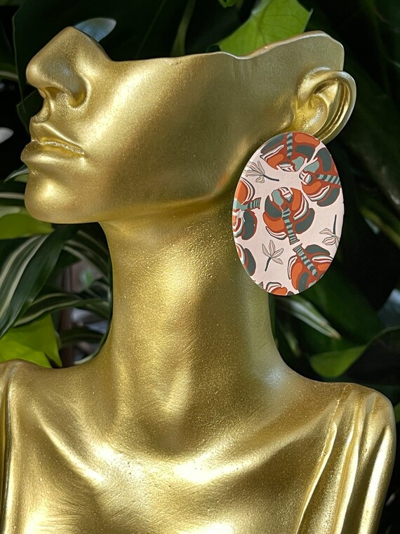 Fall Tropicals collection Jungle leaf Statement Earrings Clay Jewelry Organic Art Bobo chic concrete